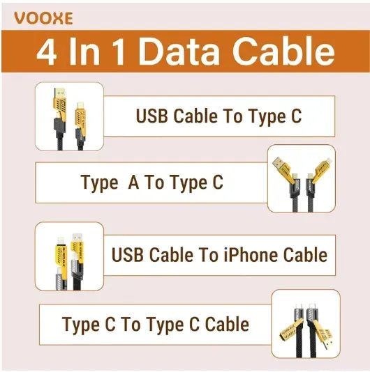4 In 1 Data Cable Usb-c & Lightning Connectors