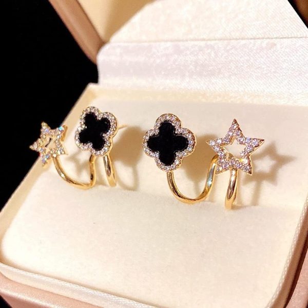 Gold Plated with Black Enamel & Crystal
