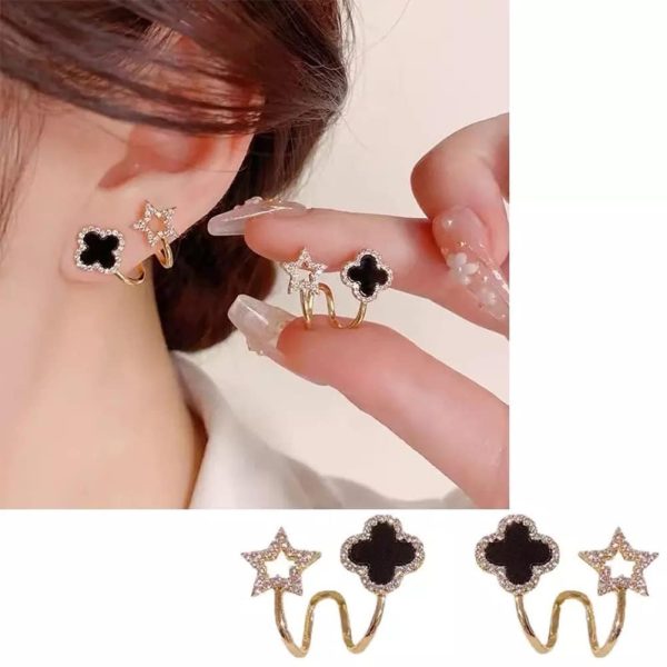 Gold Plated with Black Enamel & Crystal