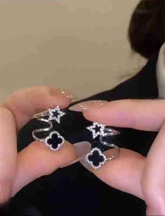 Gold Plated with Black Enamel & Crystal