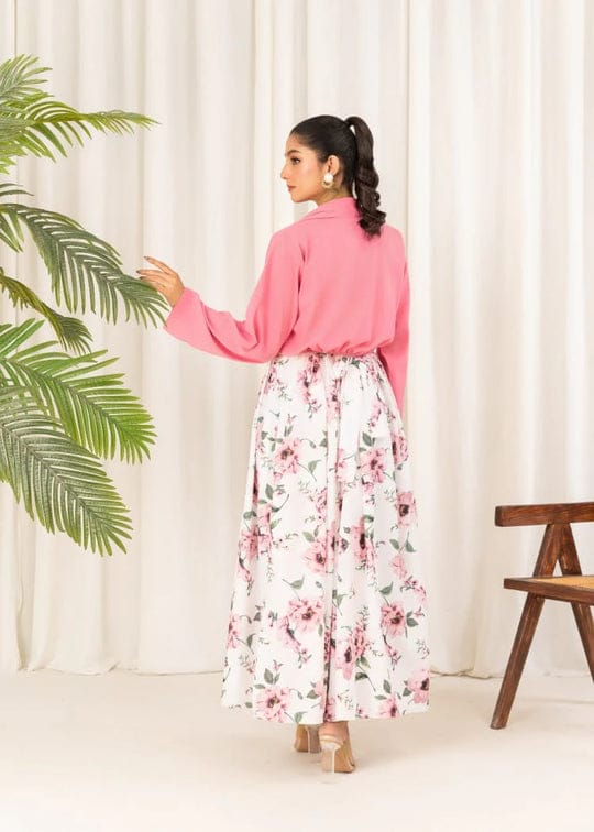 2 Pcs Stylish Floral Print Maxi Dress with Pink Jacket Women’s