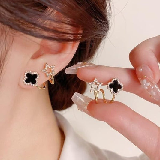 Gold Plated with Black Enamel & Crystal