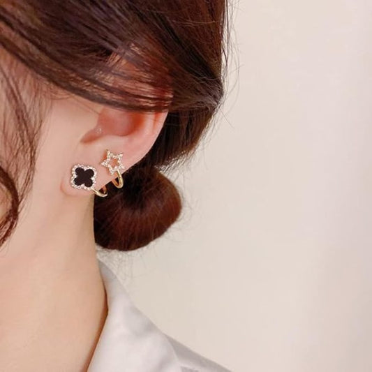 Gold Plated with Black Enamel & Crystal